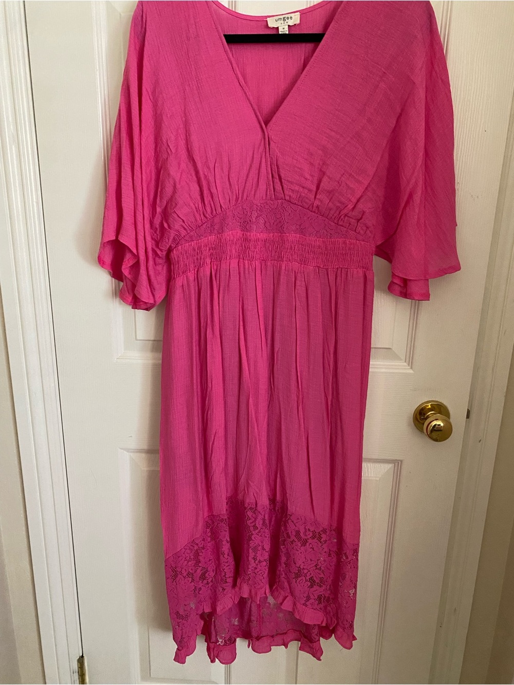 Women's Umgee V-Neck Midi Dress with Lace Hem
